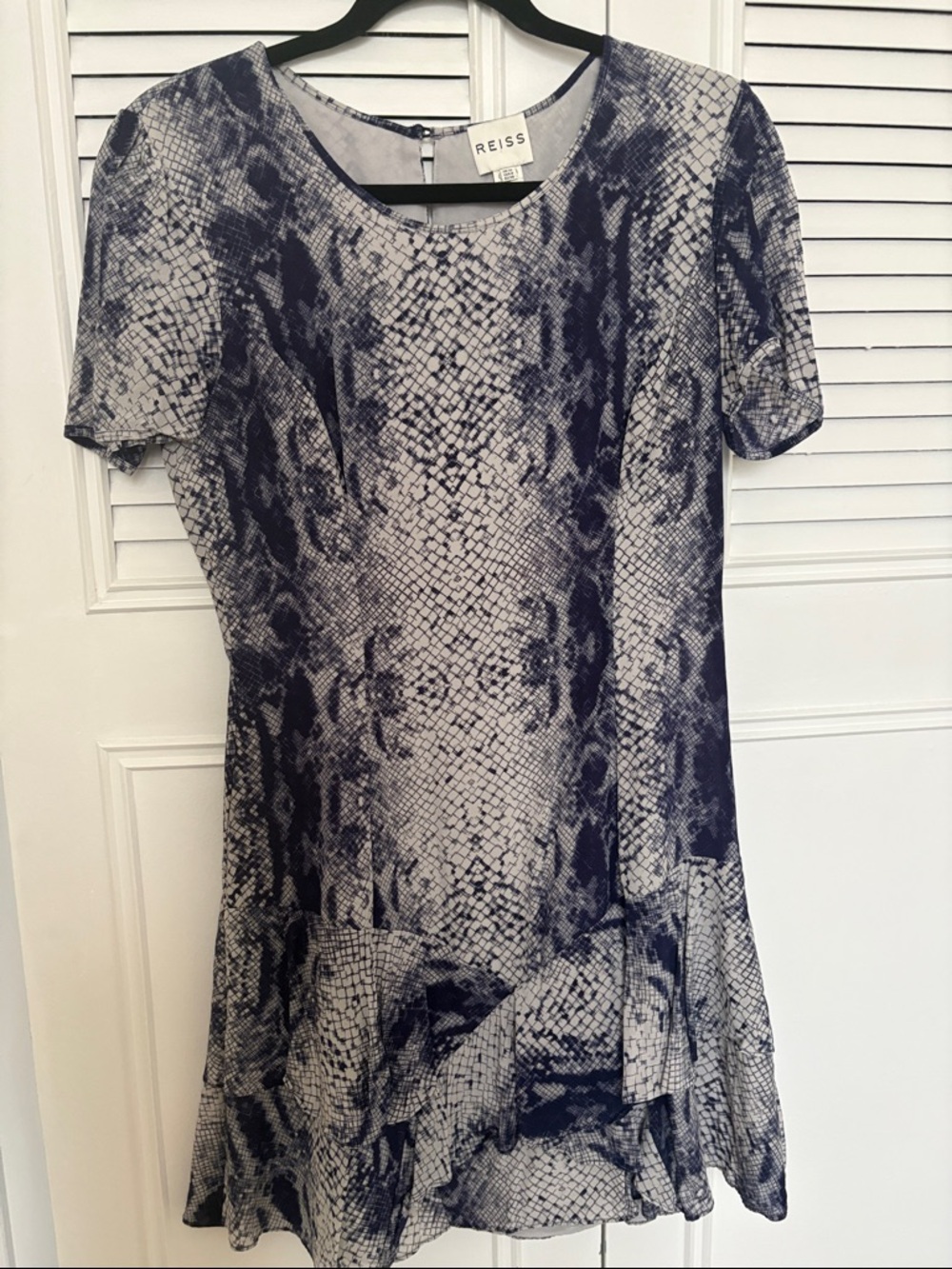 Reiss Navy and White Snake-Print Mini Dress